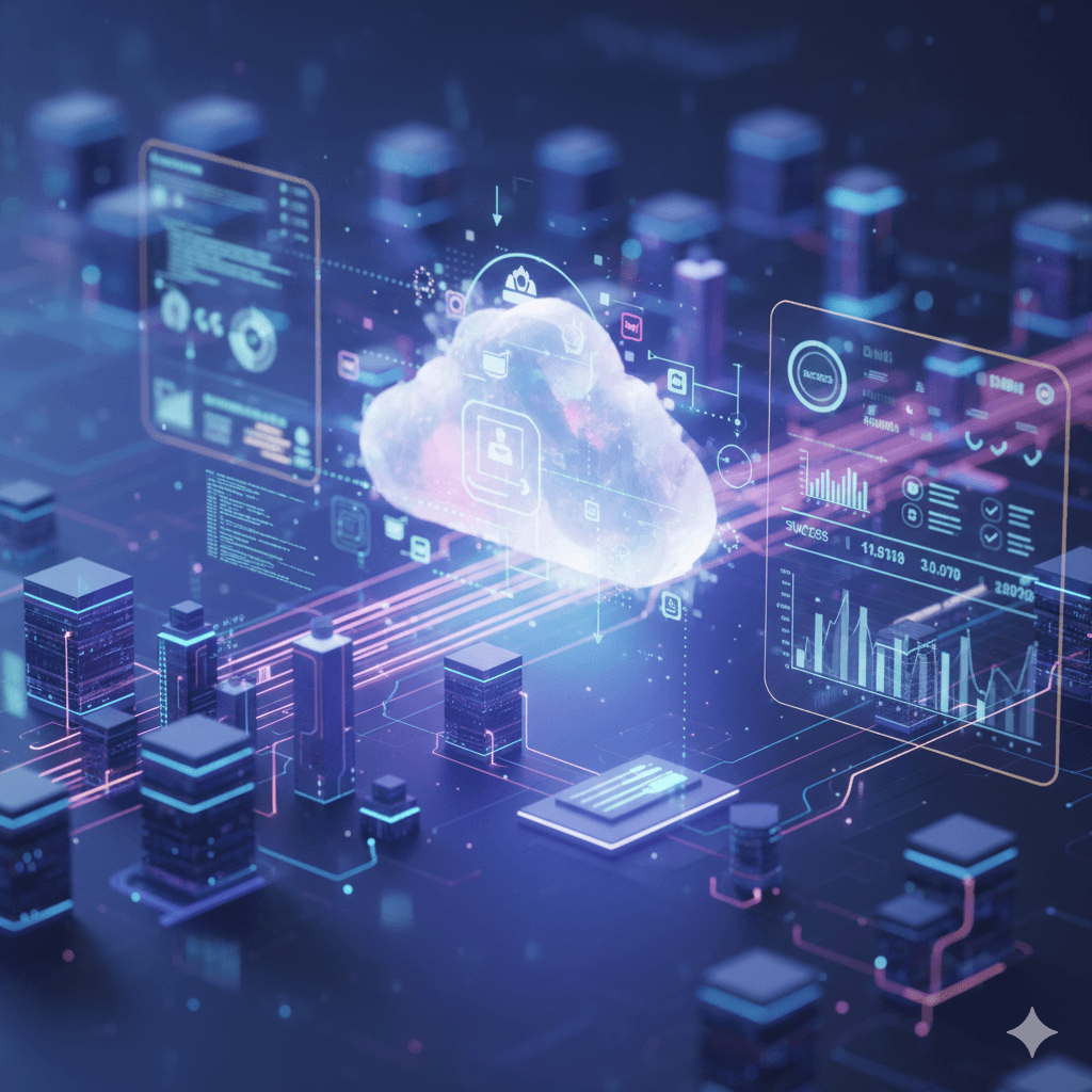 Abstract cloud and digital infrastructure graphic representing DevOps and Digital Transformation